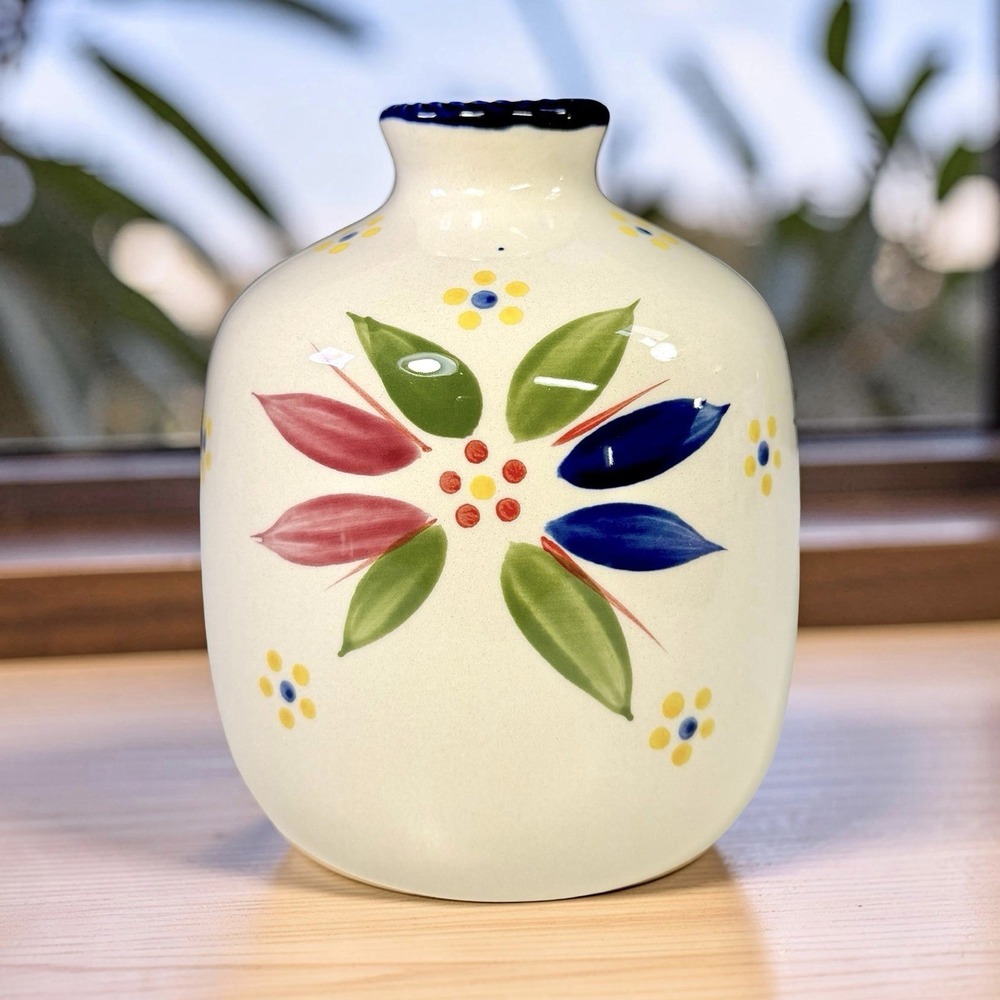 Temptations by Tara Old World Blue Bud Vase Hand Painted Floral Cottagecore 5"